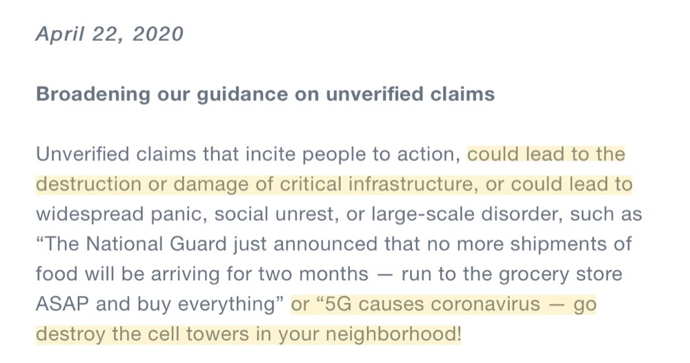 Twitter’s new broader rules on unverified coronavirus claims (changes to the original text are highlighted in yellow)