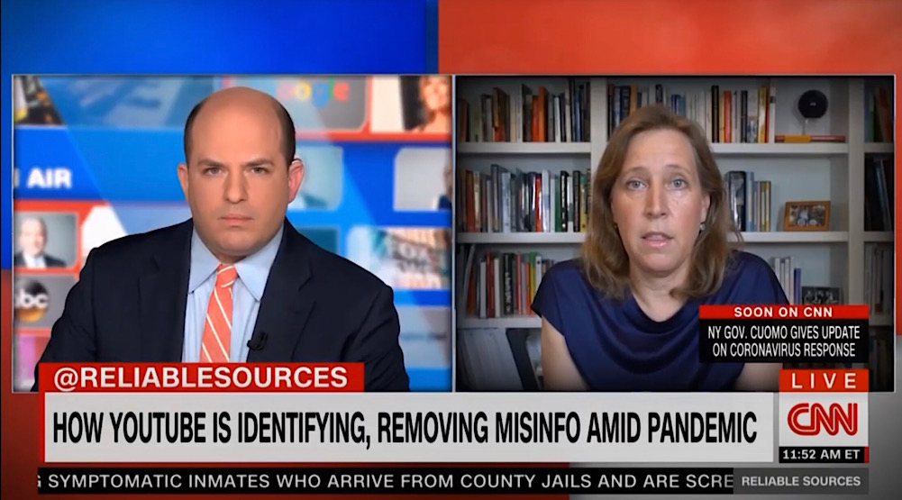 YouTube CEO Susan Wojcicki told CNN’s Brian Stelter “anything that would go against World Health Organization recommendations” is a violation of YouTube’s policies (CNN - Reliable Sources)