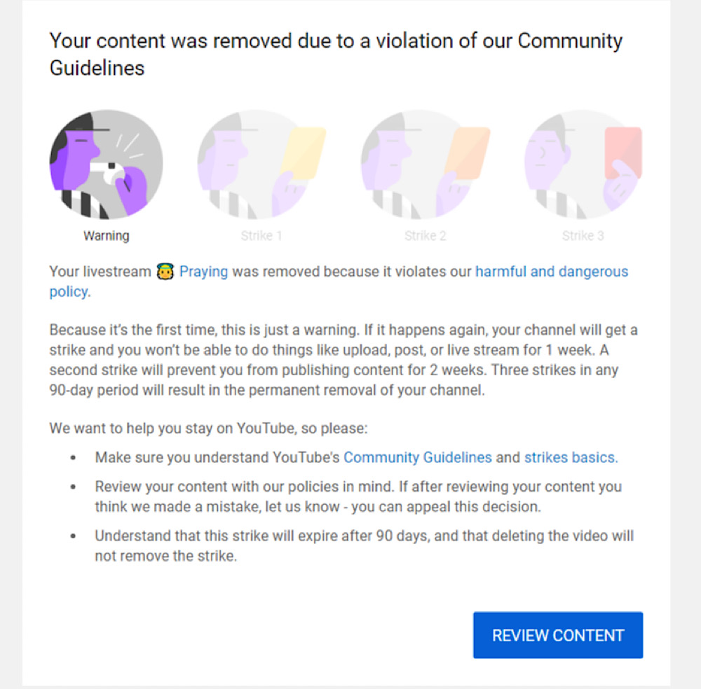 YouTube took down Brittany Venti’s latest live stream where she prayed in silence for being “harmful and dangerous” (Twitter - @BrittanyVenti)