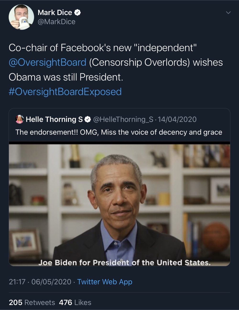 Helle Throning-Schmidt recently praised former President Obama (Twitter - @MarkDice, @HelleThorning_S)