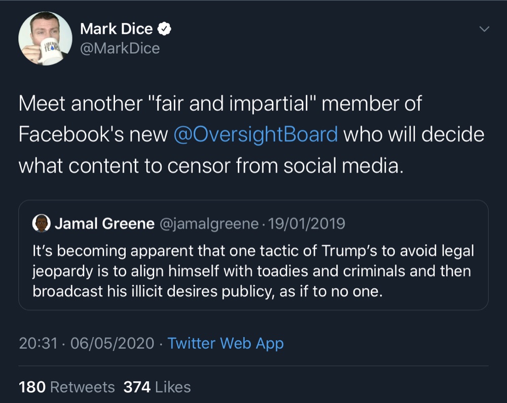 Jamal Greene accused President Trump of aligning himself with “toadies and criminals” (Twitter - @MarkDice, @jamalgreene)