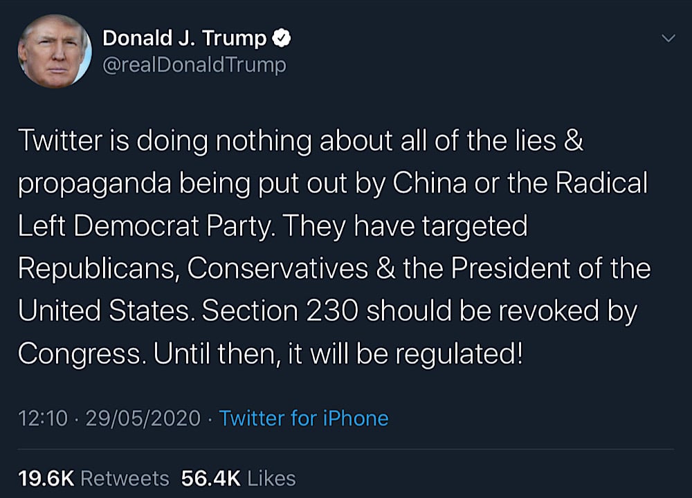 President Trump called for Congress to revoke Section 230 (Twitter - @realDonaldTrump)
