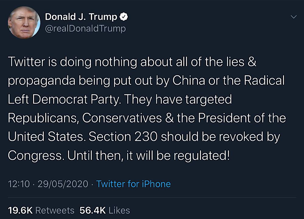 President Trump called for Congress to revoke Section 230 (Twitter - @realDonaldTrump)