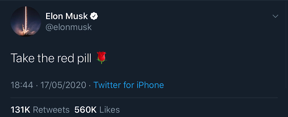 Peter Lloyd retweeted Elon Musk’s viral “take the red pill” tweet (Twitter - @elonmusk)