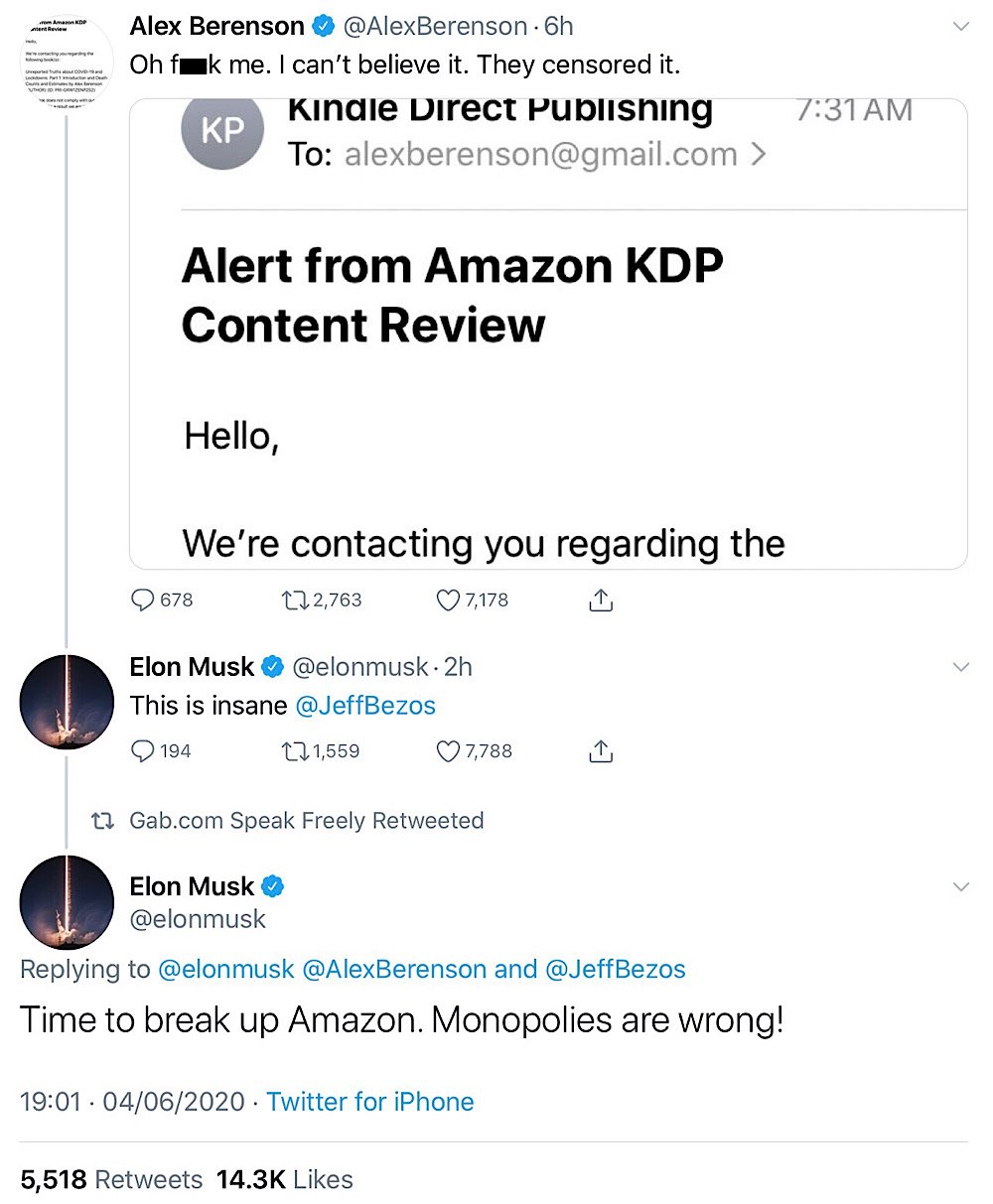Elon Musk called for the break up of Amazon (Twitter - @elonmusk)