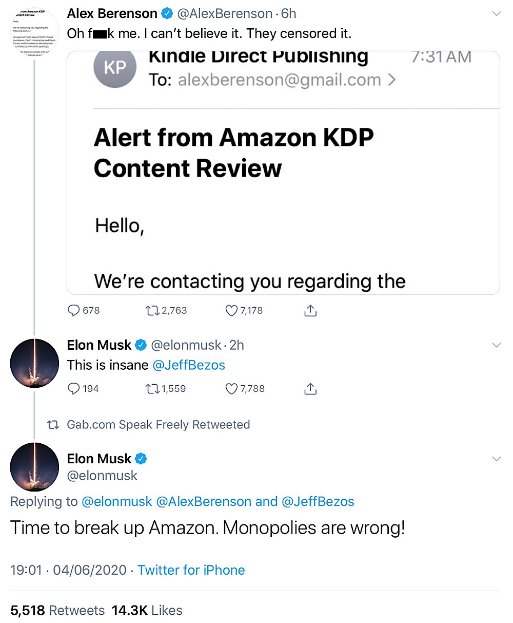 Elon Musk called for the break up of Amazon (Twitter - @elonmusk)