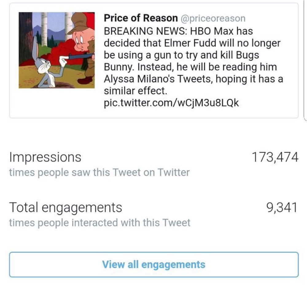 Price of Reason said the Elmer Fudd tweet got a huge level of engagement within the first four hours of being posted