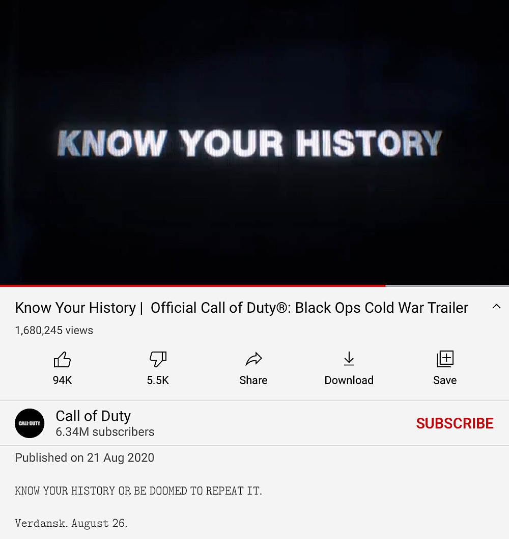 The censored trailer which purges the footage of Tiananmen Square is titled"Know Your History" (YouTube - Call of Duty)