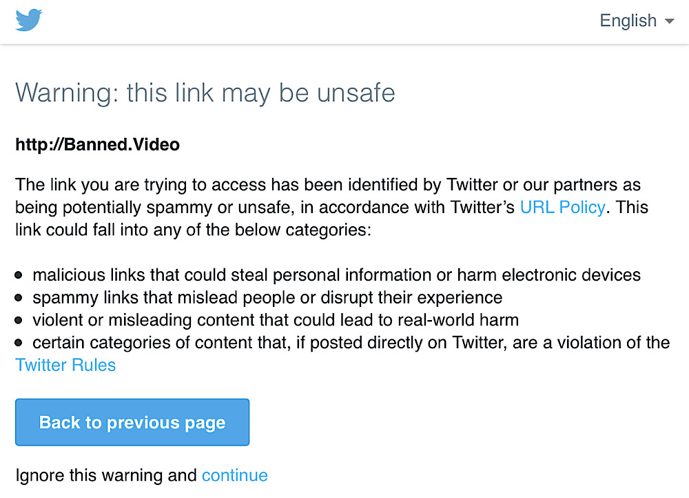 Twitter is blocking links to Banned.video