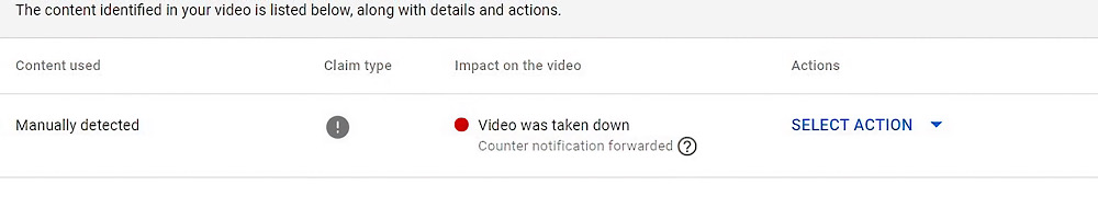 Gareth Evans tweeted that YouTube isn't providing any information on the subsequent strikes with the "content used" section just stating: "Manually detected" (Twitter - @GarethEvansYT)
