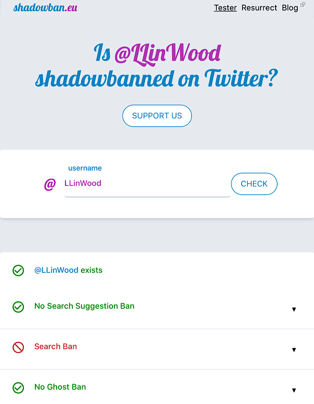 @LLinWood's username has been shadowbanned from Twitter search (Twitter Shadown Test)