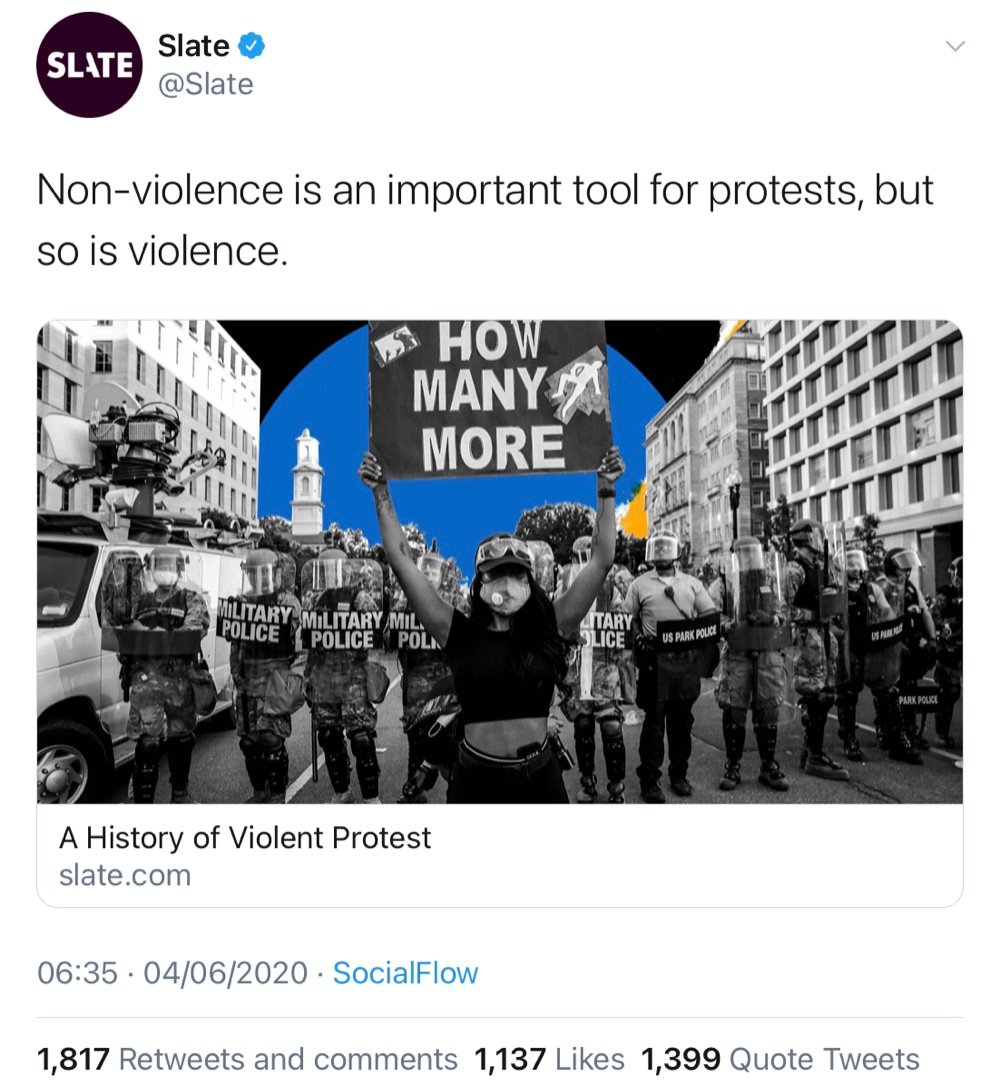 Slate tweeted violence is 