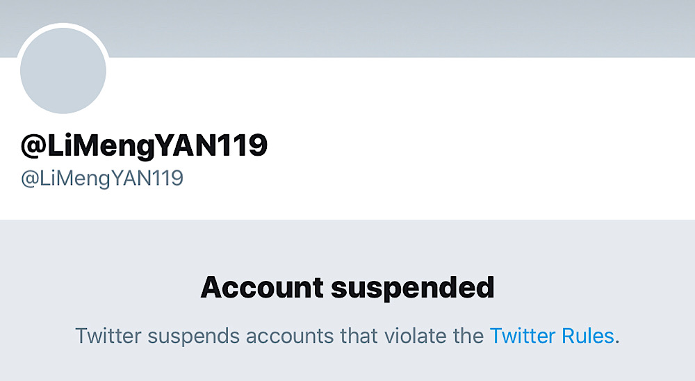 Twitter suspended Dr. Li-Meng shortly after publishing she published a paper alleging that the coronavirus was created in a lab (Archive.today - Twitter - @LiMengYAN119)