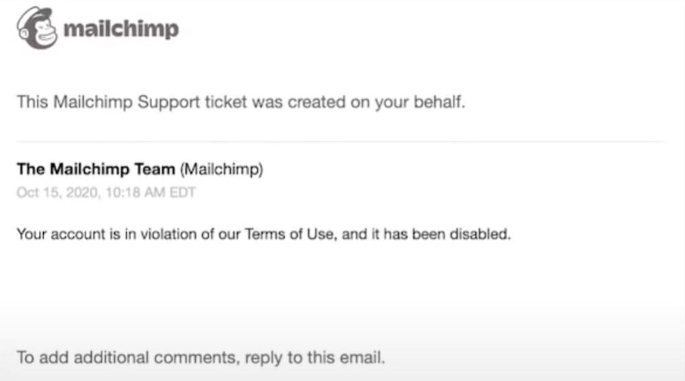 Mailchimp sent this support ticket to Press For Truth (BitChute - Press For Truth)