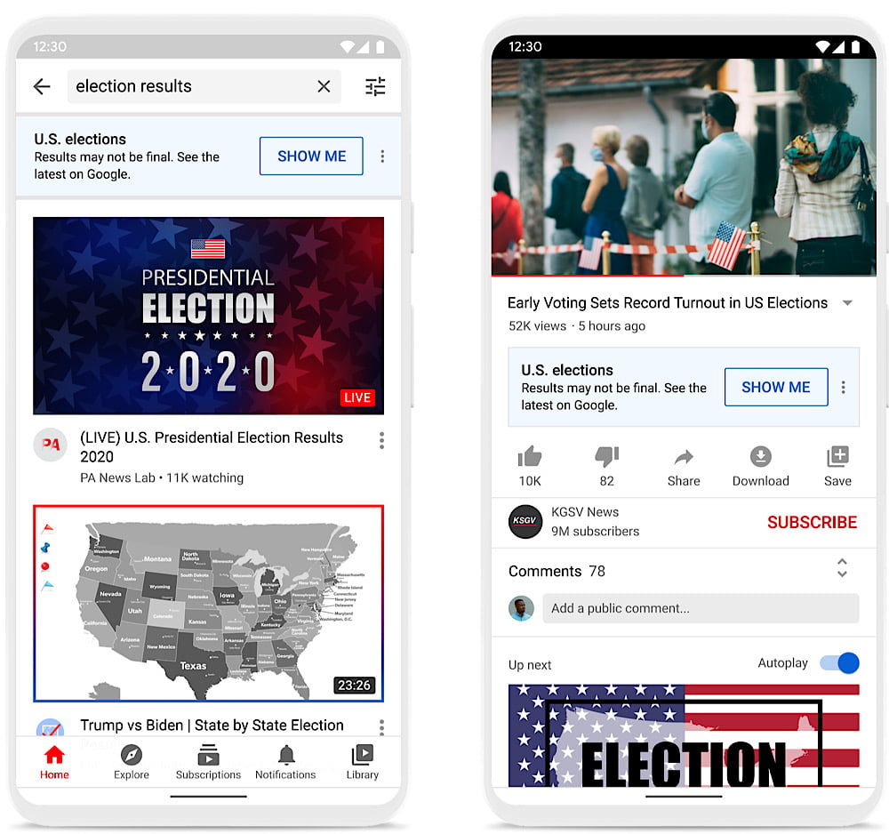 YouTube will push the message that election "results may not be final" on election-related searches and videos (YouTube Blog)