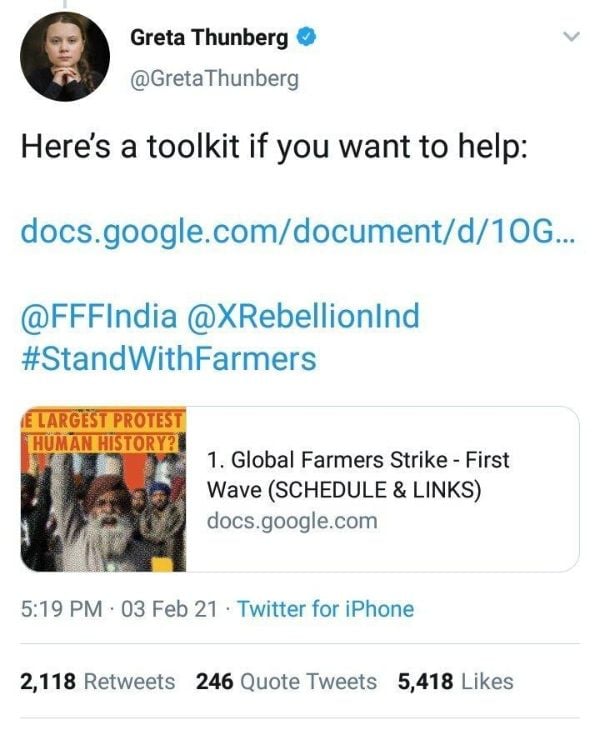 greta thunberg toolkit india farmers