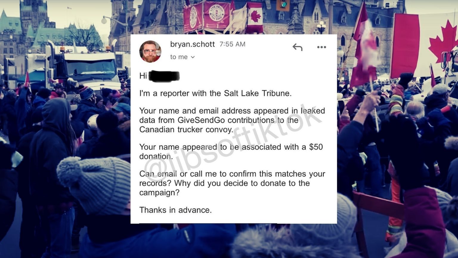 Slimy Salt Lake Tribune uses hacked Freedom Convoy fundraising list to contact donors, asking why they donated Schott