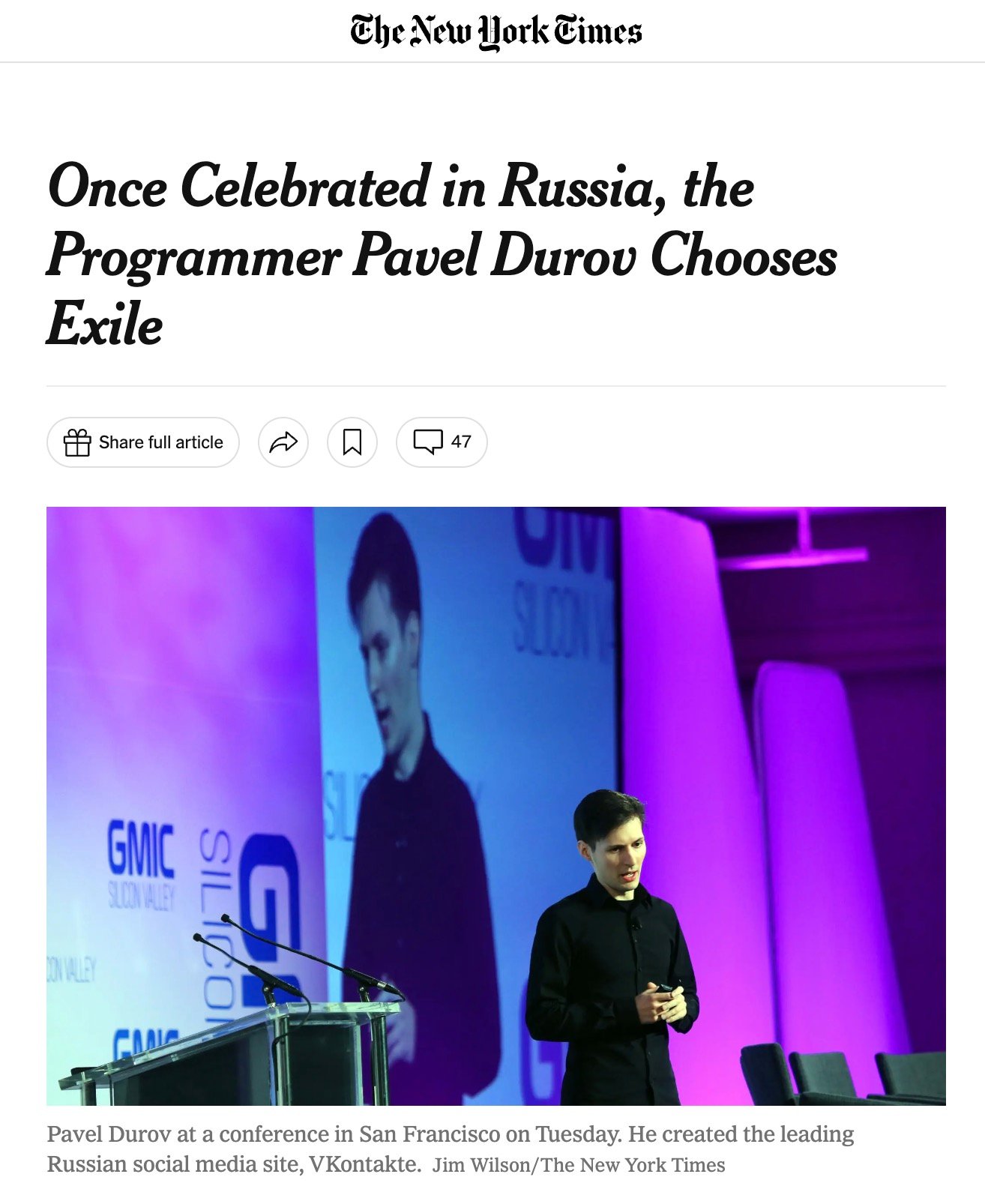 A screenshot of The New York Times - 2014. The headline says 