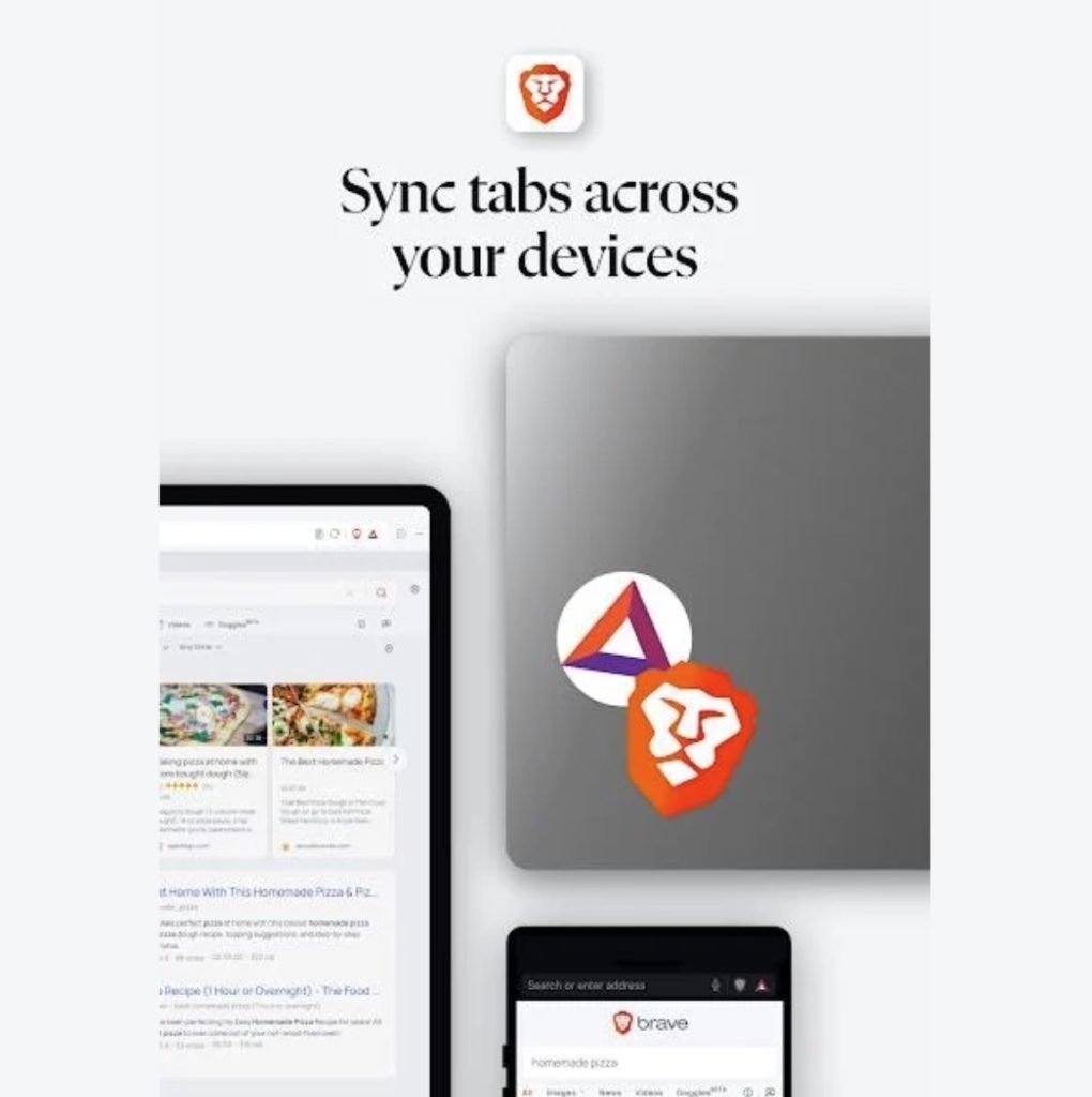 Sync tabs across multiple devices with Brave browser icons.