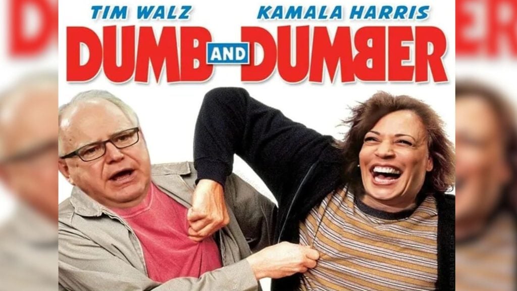 Parody movie poster featuring edited faces under the title "Dumb and Dumber" with two people in playful poses.