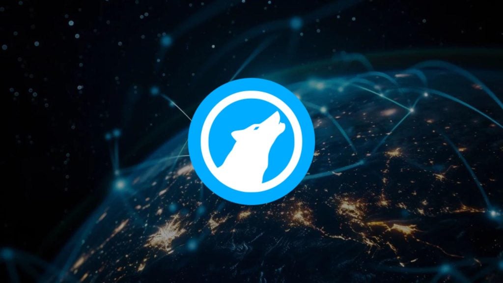 LibreWolf logo on a blue circular background over a night view of Earth with glowing lights and digital network lines.