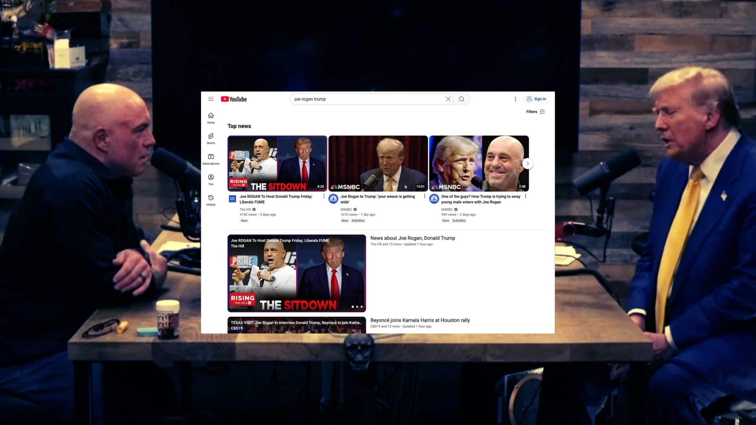 YouTube’s Search Steers Users Away From Full Joe Rogan Donald Trump Interview, Toward Mainstream Media Clips