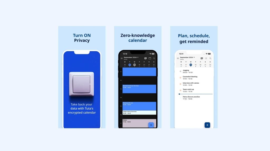 Turn ON Privacy. Zero-knowledge calendar. Plan, schedule, get reminded.