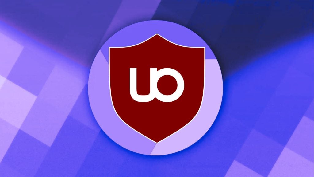 Logo of uBlock Origin on a purple gradient background.