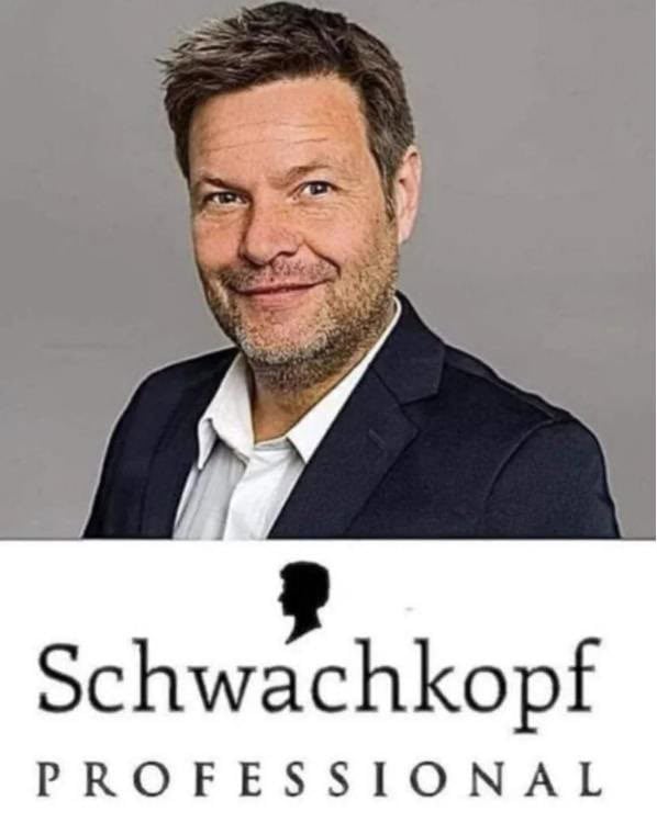 Robert Habeck smiling with the text "Schwachkopf Professional" and a silhouette logo beneath him.