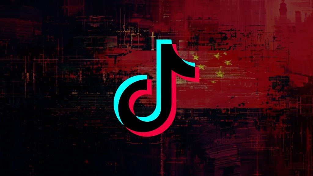 TikTok logo overlaid on a digital representation of the Chinese flag.