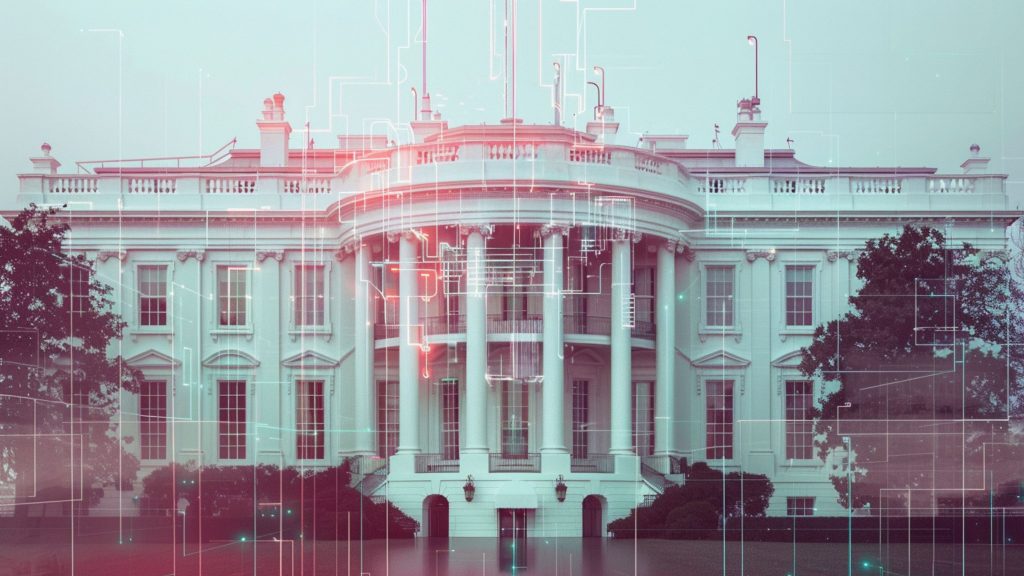 The White House with digital circuit overlay design.