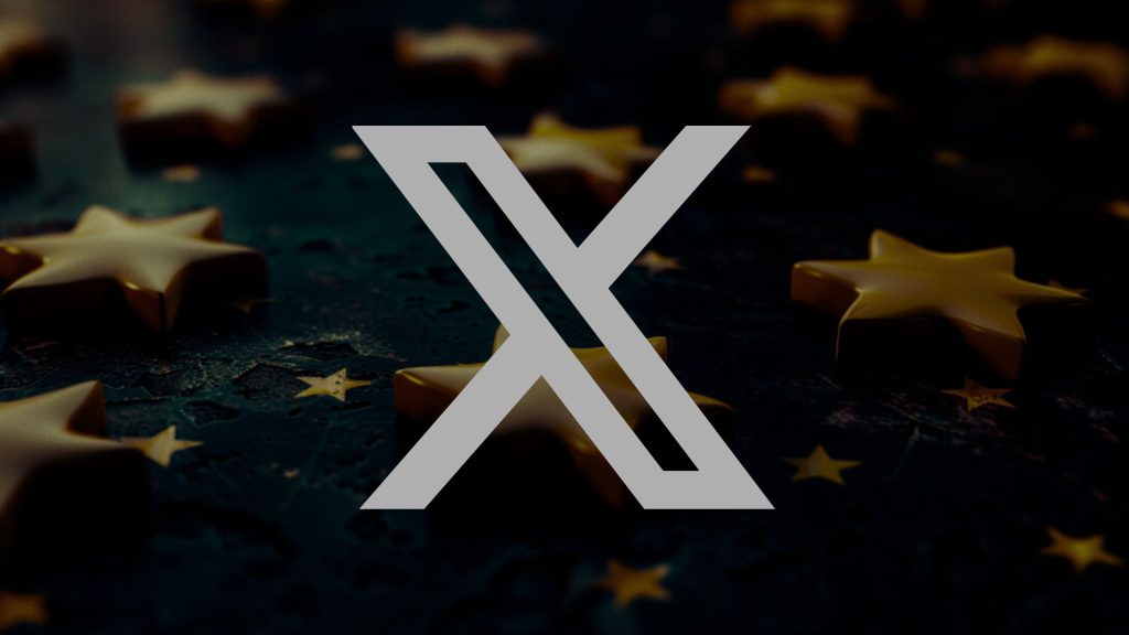 A large white "X" logo over a background of scattered golden stars.