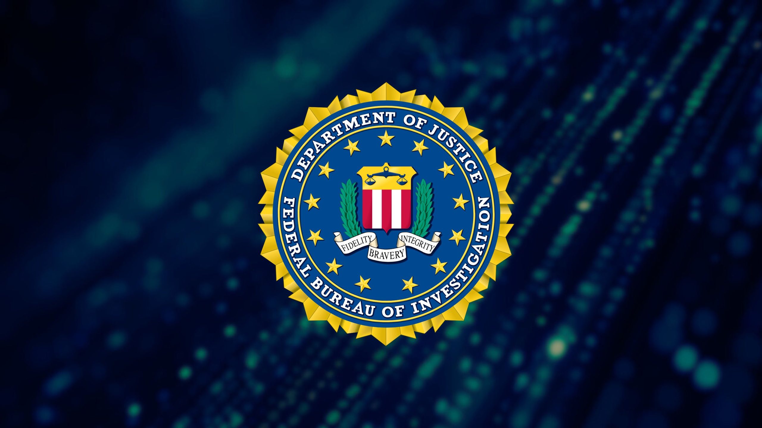 Seal of the Federal Bureau of Investigation (FBI) featuring an eagle emblem, laurel branches, and the words "Department of Justice, Federal Bureau of Investigation."