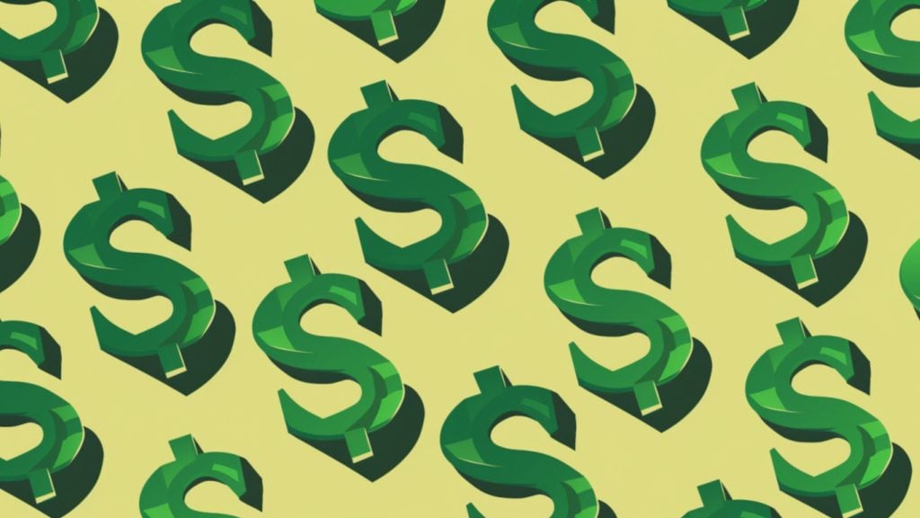 Pattern of green dollar signs on a light yellow background.