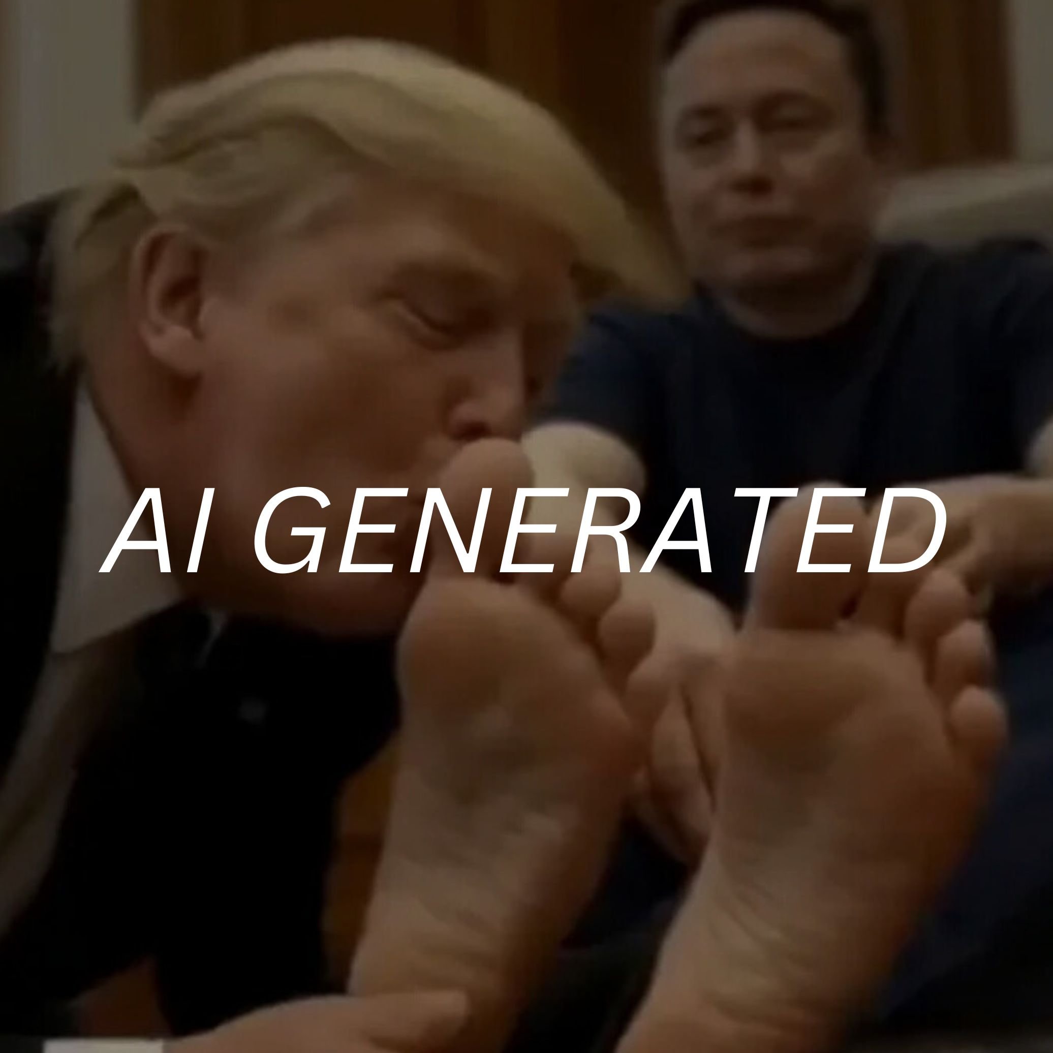 A person leaning forward toward another person's feet in a humorous AI-generated image with the text "AI GENERATED" overlaid.