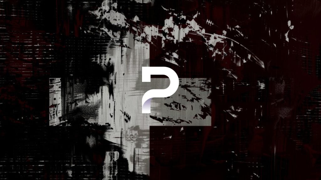 Abstract dark background with white and gray textured brush strokes and a large white question mark in the center