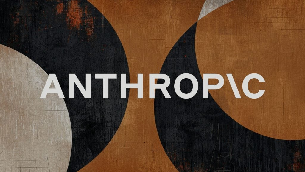Text 'ANTHROPIC' in gray letters over a background of overlapping semi-circles in black, brown, and light beige with a textured, scratched surface.