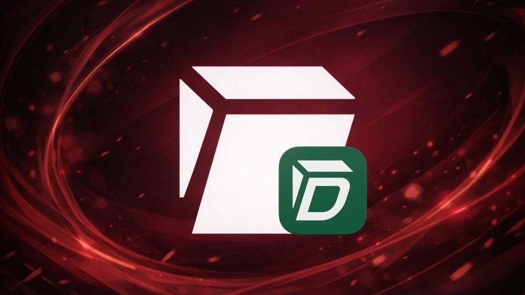 Stylized Tuta logo on a swirling dark red background with light streaks.